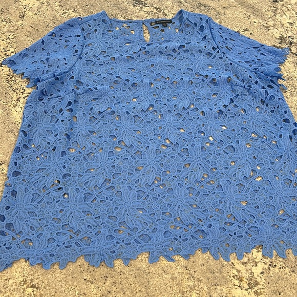 Blue soft see through material adding in white tank to wear under blouse - Picture 1 of 8